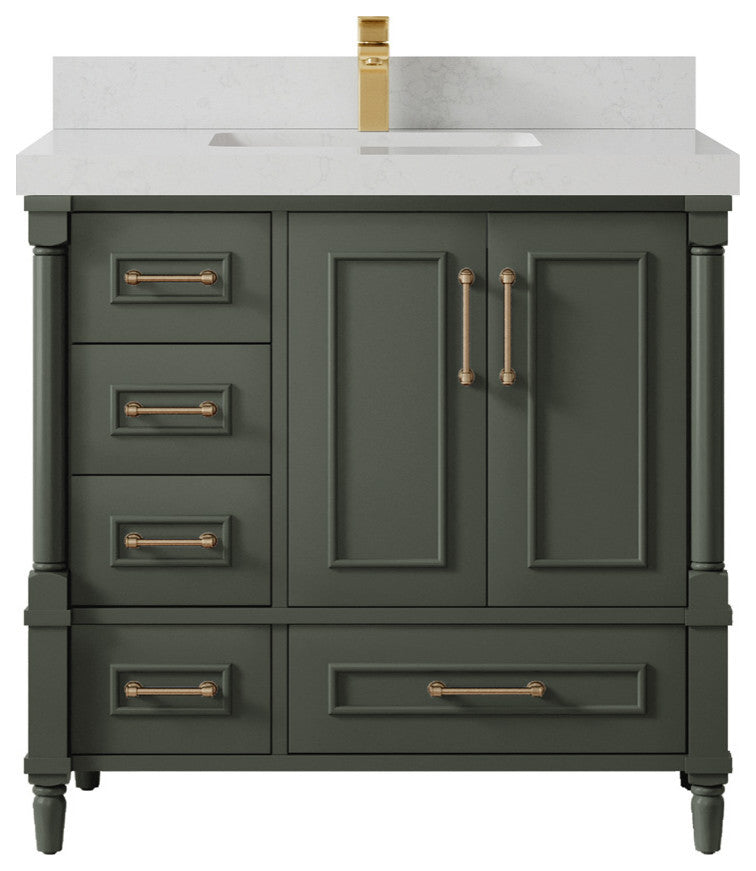 Aberdeen 36 Center Sink Bath Vanity in Pewter Green 2" Carrara Quartz