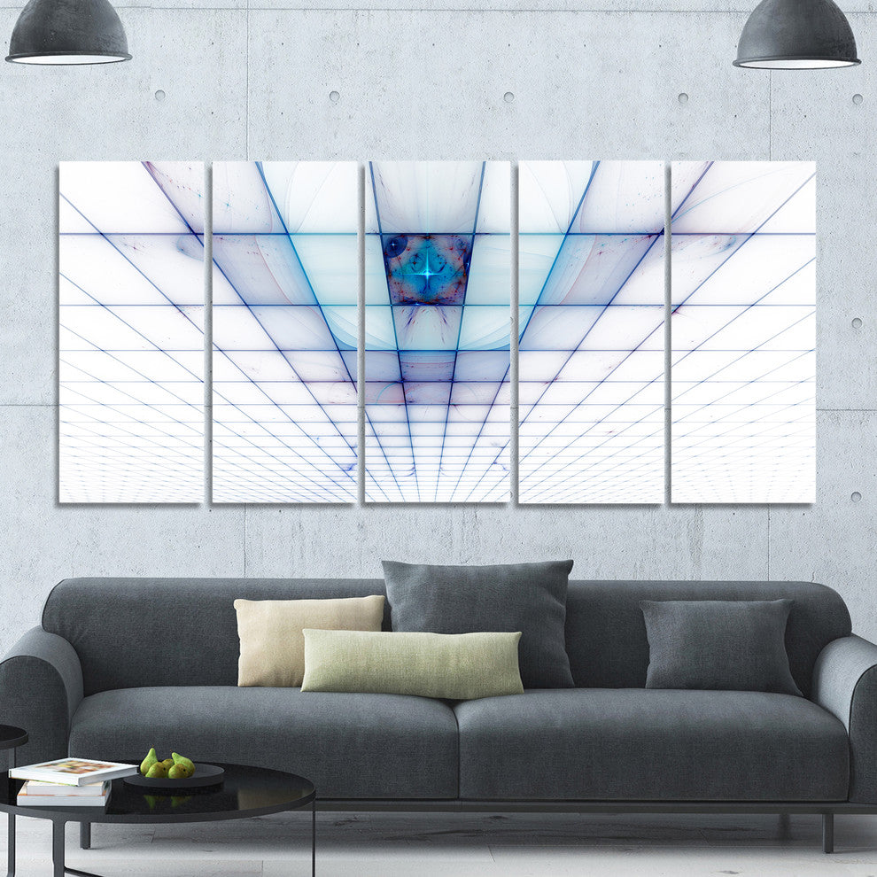 Light Blue Laser Protective Grids, Abstract Canvas Art Print, 60"x28", 5 Panels