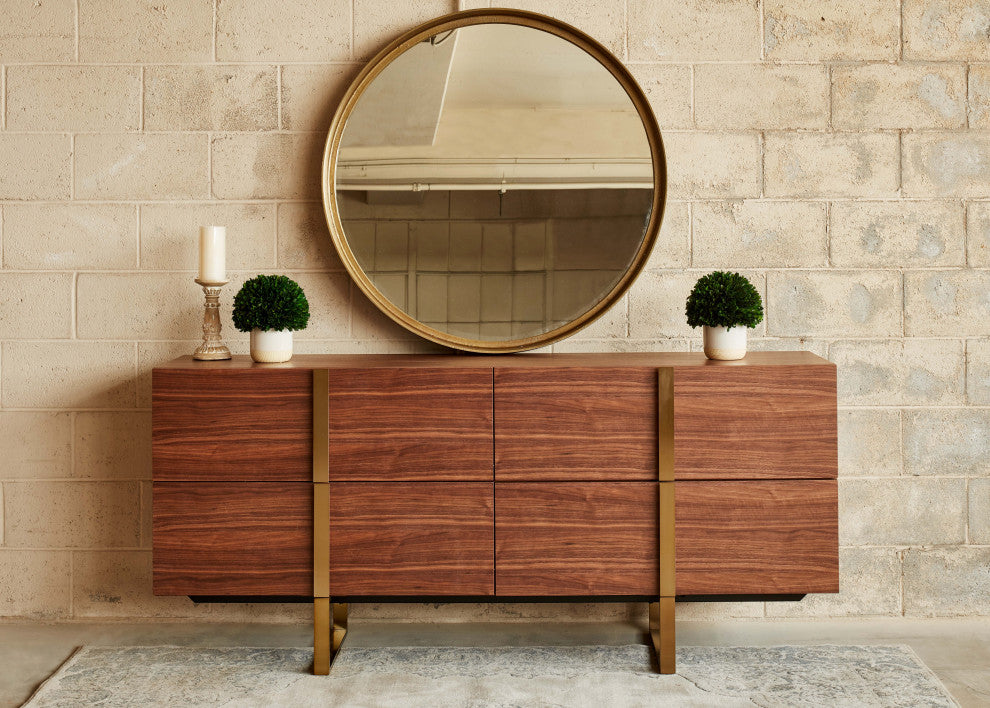 Samar 23" Round Mirror, Antique Brass