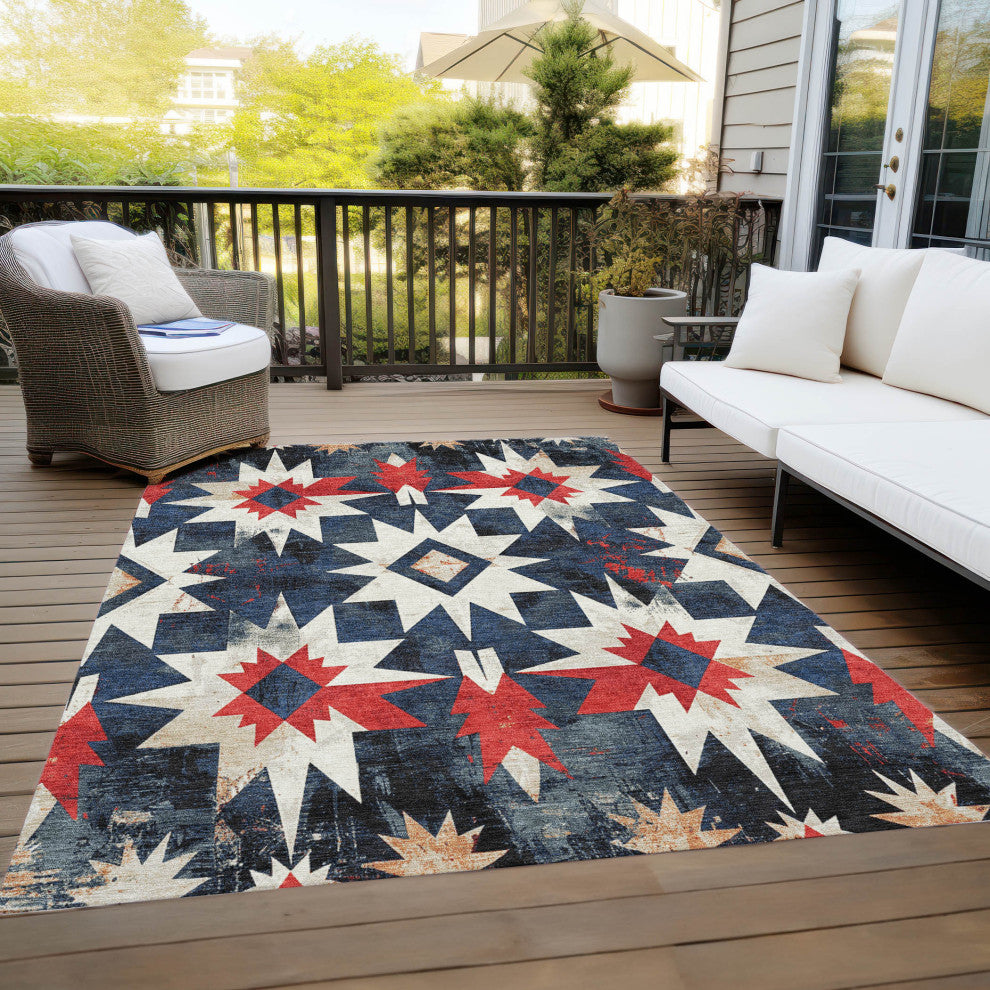 Machine Washable Indoor/Outdoor Chantille ACN1893 Navy 9' x 12' Rug