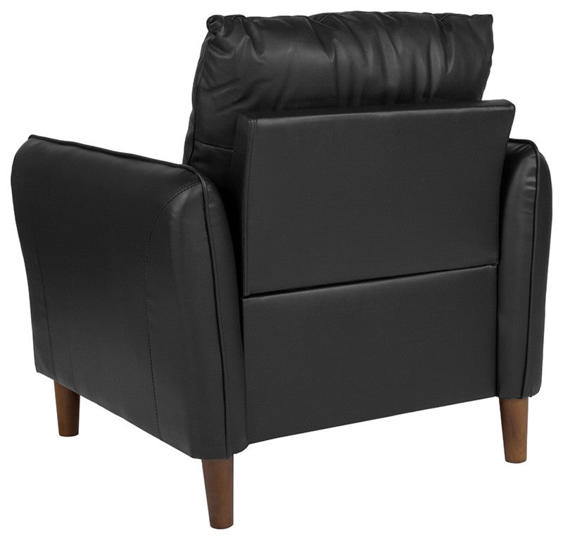 Milton Park Upholstered Plush Pillow Back Arm Chair in Black Leather