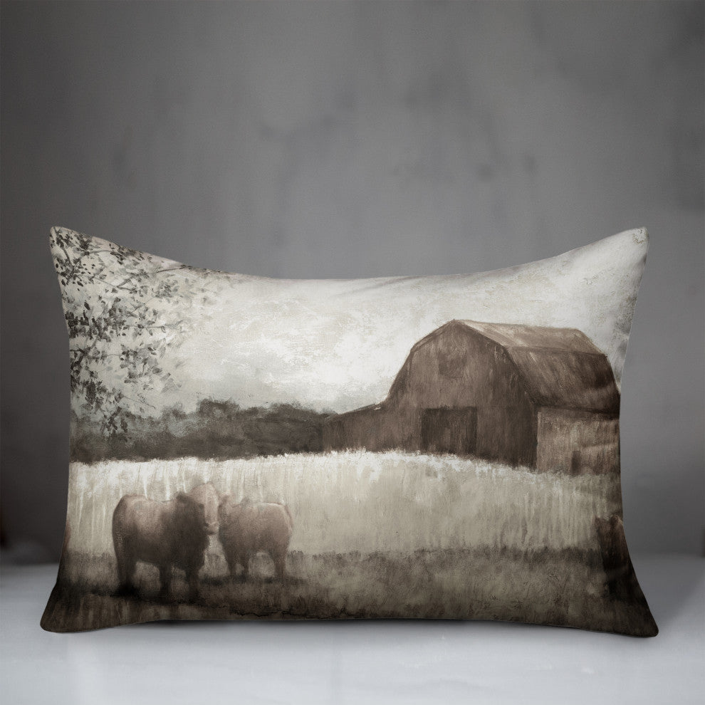Neutral Barn And Cows 2 14"x20" Spun Poly Pillow