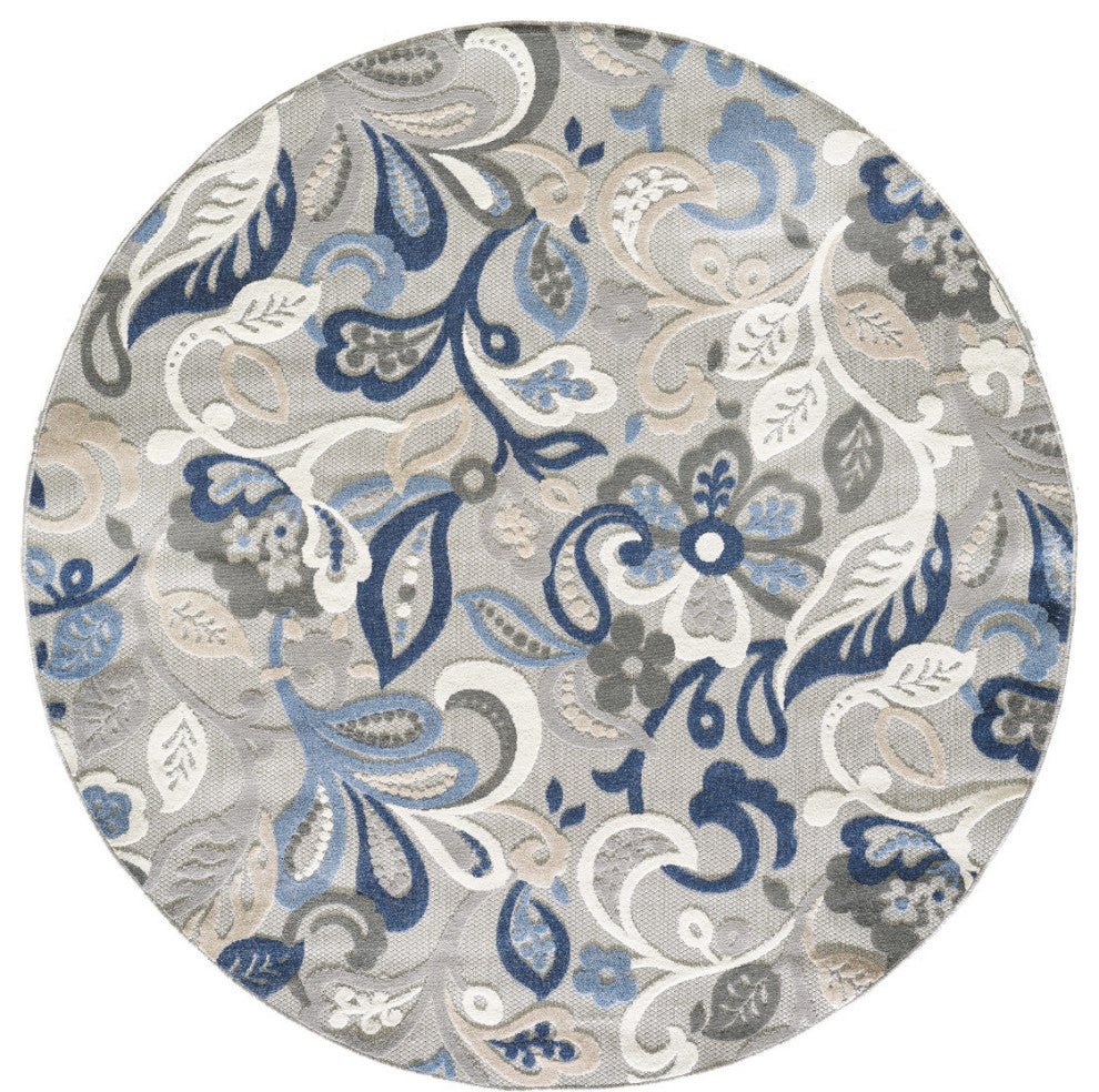 KAS Calla 6922 Grey/Blue Leila Area Rug, 7'10' Round