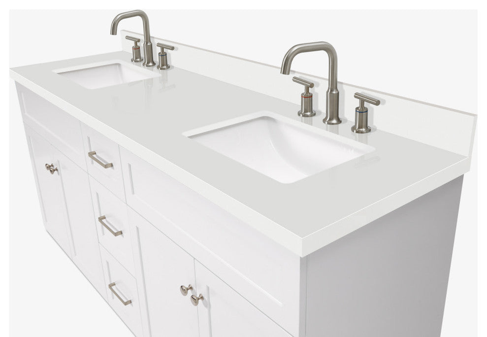 Ariel Hamlet 73" Rectangle Sinks Bath Vanity, 1.5" White Quartz