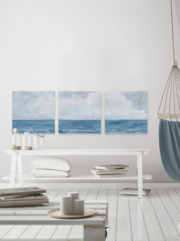 Happy by the Sea Triptych, Set of 3, 48x48 Panels