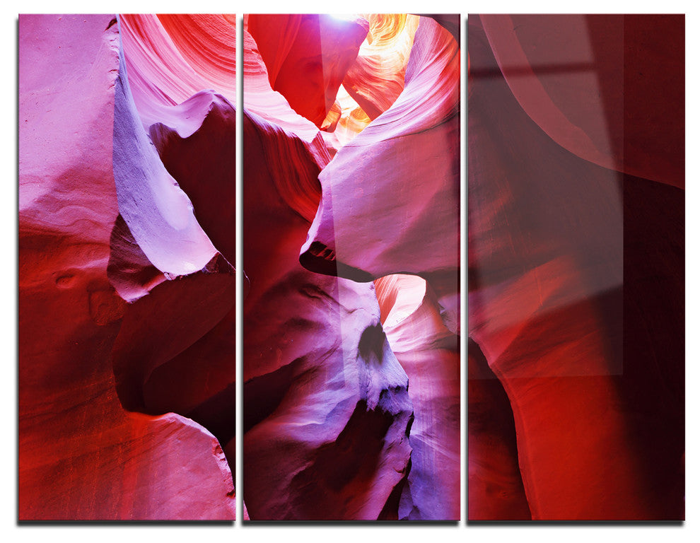 "Purple Rays in Antelope Canyon" Photo Metal Wall Art, 3 Panels, 36"x28"