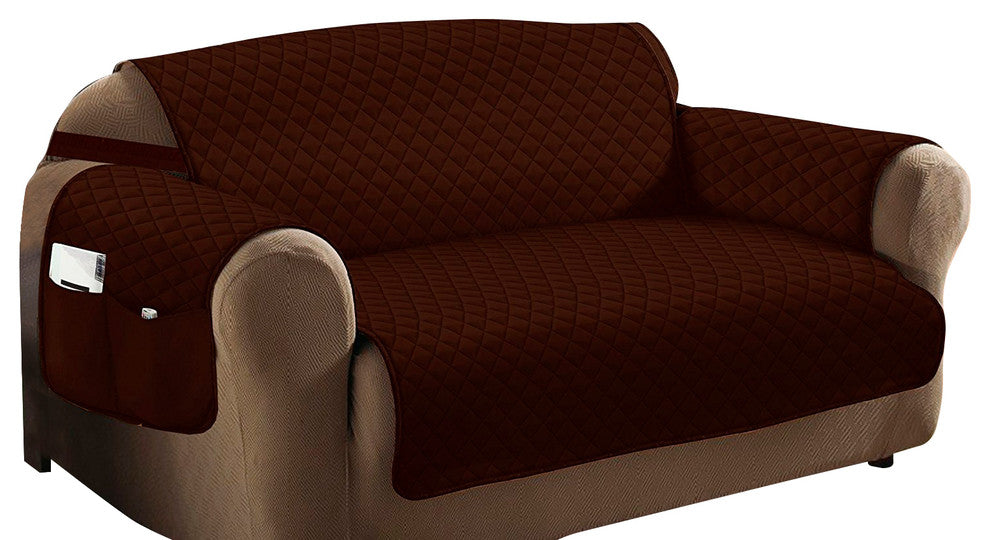 Classic Quilted Furniture Protector Slipcover, Loveseat, Brown