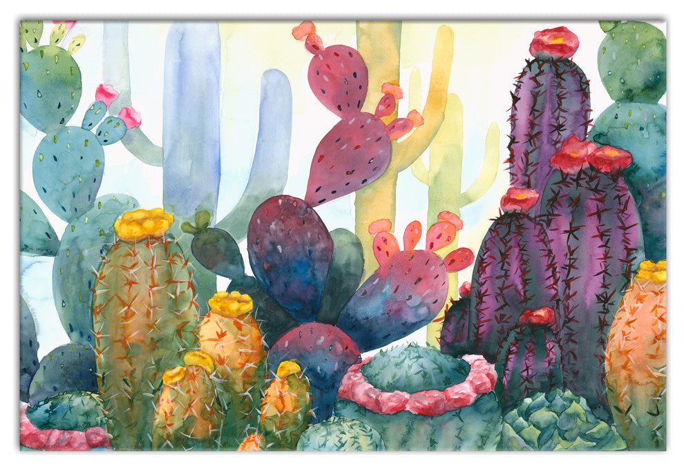 Colorful Blooming Cactus 32x48 Canvas Wall Art