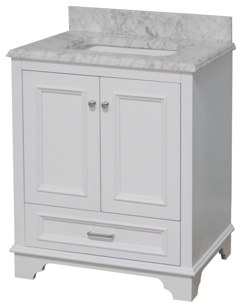 Nantucket 30" Bathroom Vanity, White, Carrara Marble