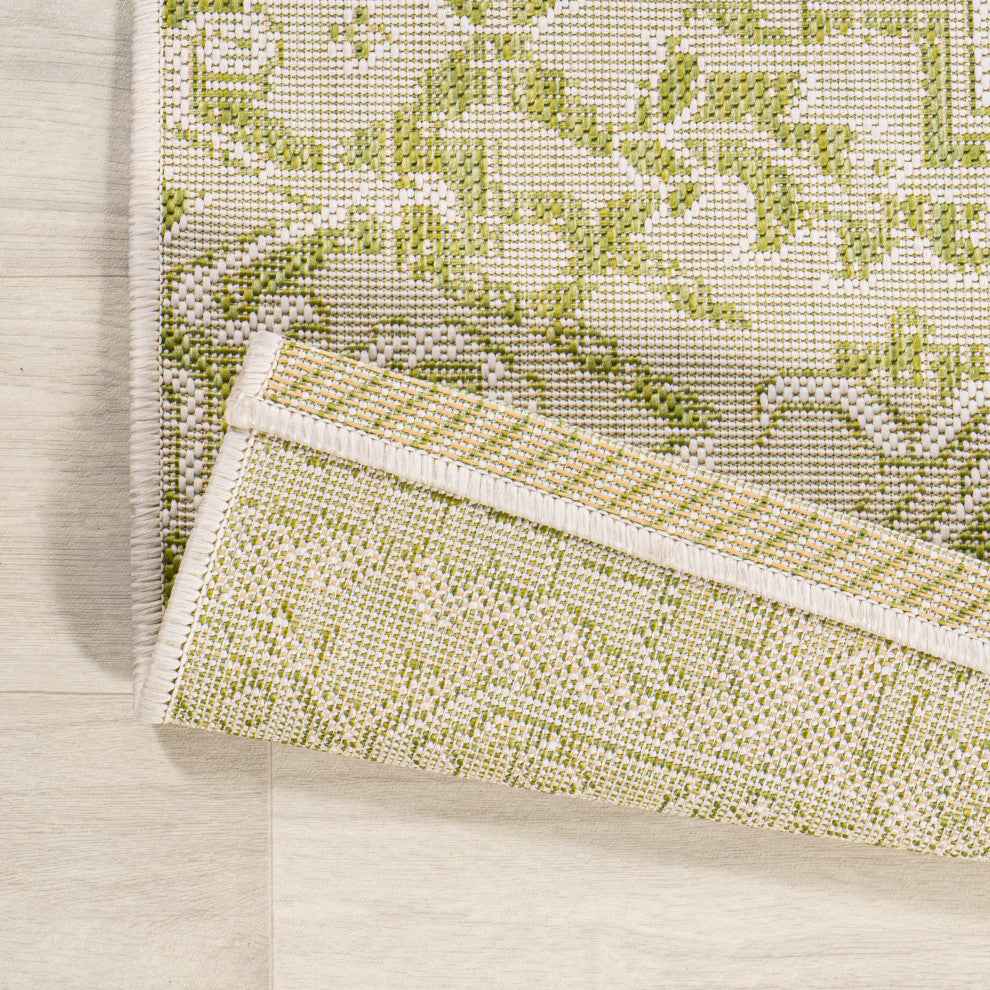Estrella Bohemian Medallion Textured Weave Indoor/Outdoor, Cream/Green, 5' Square