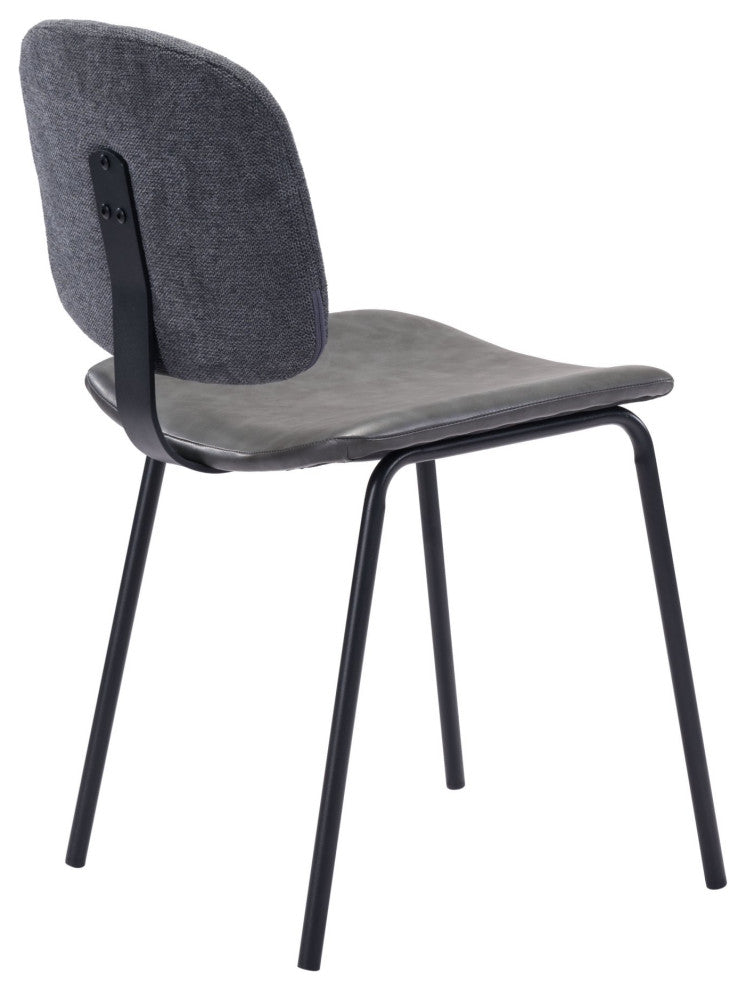 Dining Chair, Set of 2, Faux Vinyl Leather, Steel, Gray, Black, Cafe