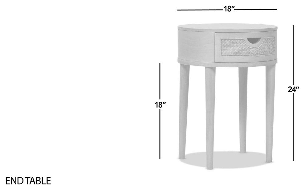 Cabana 18" Round Cane Rattan Storage Side Table, Natural Brown