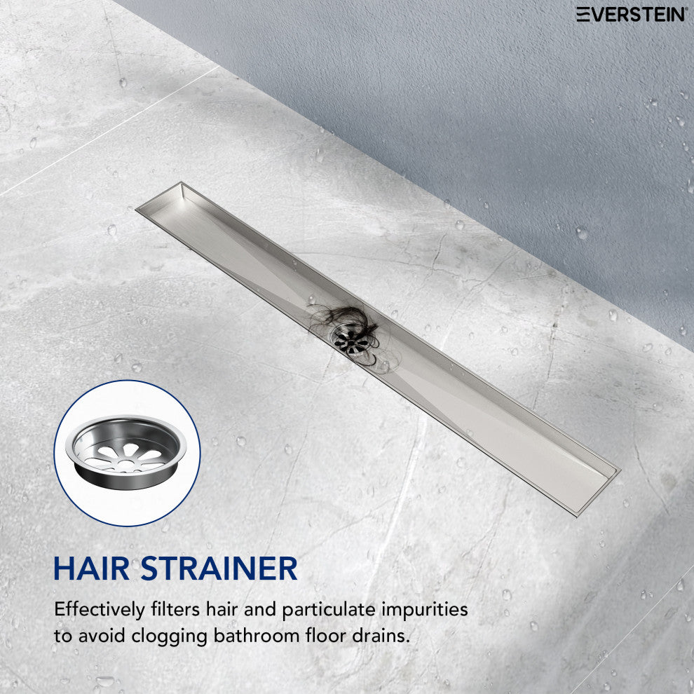 24" Stainless Steel Linear Shower Drain, Tile-In Pattern, Brushed Nickel