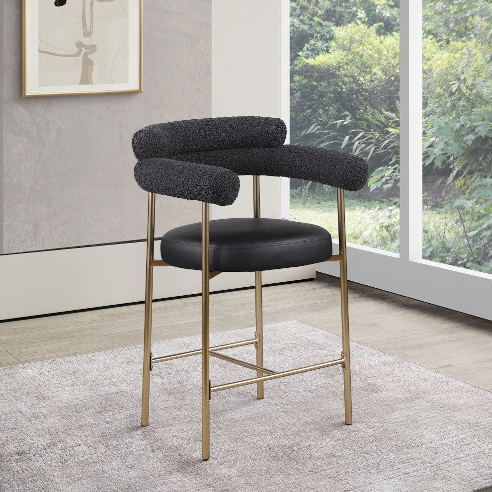 Blake Vegan Leather/Boucle Fabric Upholstered Counter Stool, Set of 2, Black