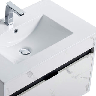 Alpine Wall Mount Bathroom Vanity and Sink, White Marble, 30"