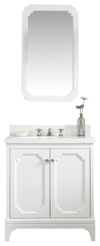 30" Wide Pure White Single Sink Quartz Carrara Bathroom Vanity