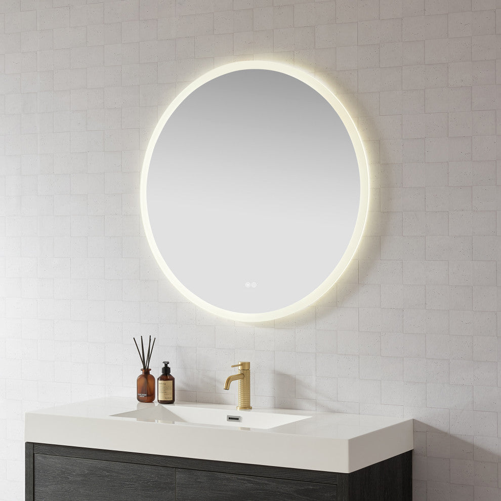 Moscow Circular Frameless LED Wall Bath Vanity Mirror, Acrylic, 36"w X 36"h