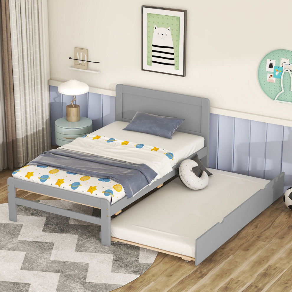 Gewnee Modern Design Twin Size Platform Bed Frame with Trundle