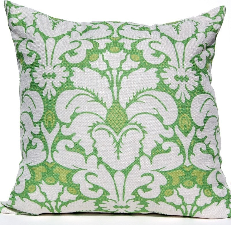 Plumes Damask Pillow, Green