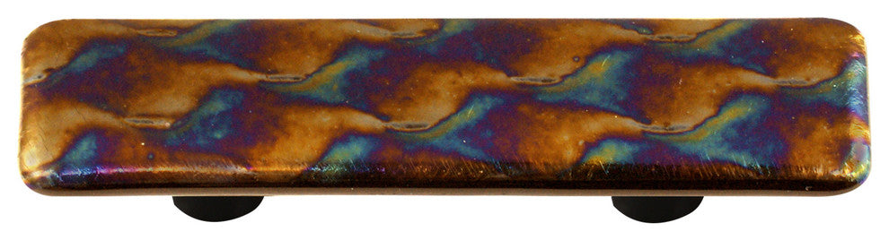 Art Glass Rectangle Fractured Pull, Alum Post, Patterned