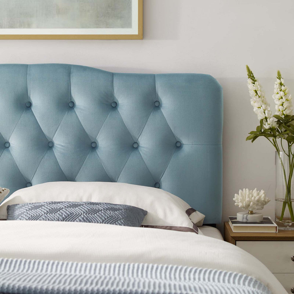 Light Blue Annabel King Diamond Tufted Performance Velvet Headboard