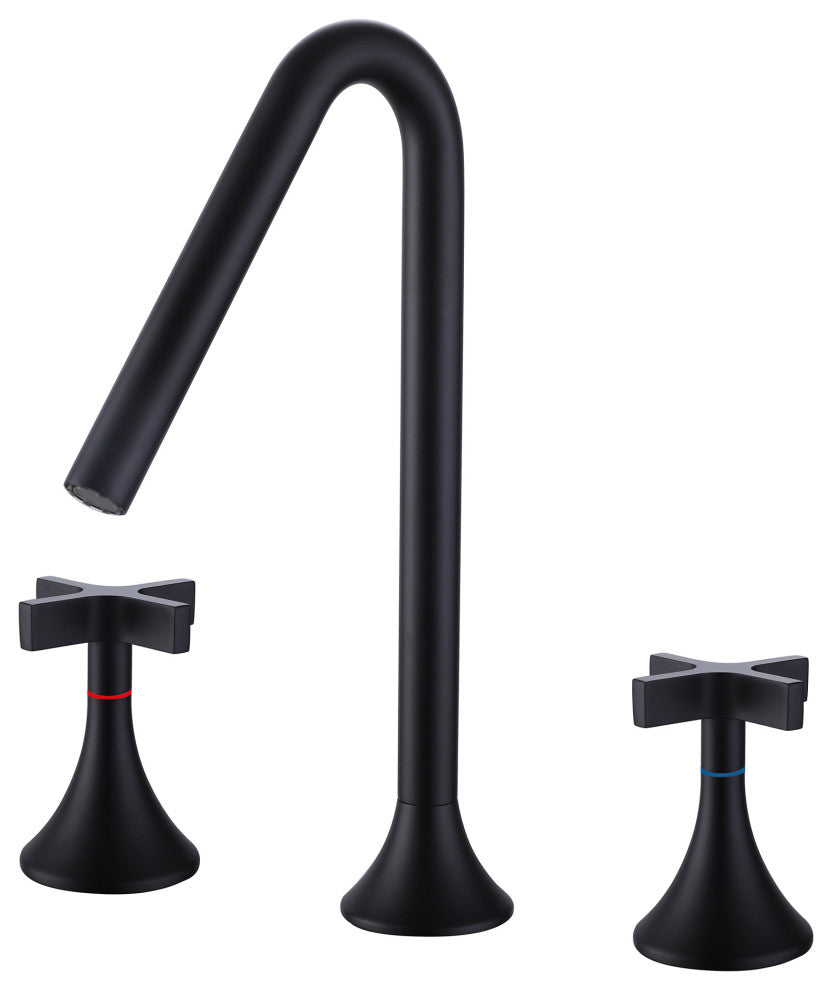 Deck Mounted Dual Cross Handles Bathroom Sink Faucet, Matte Black
