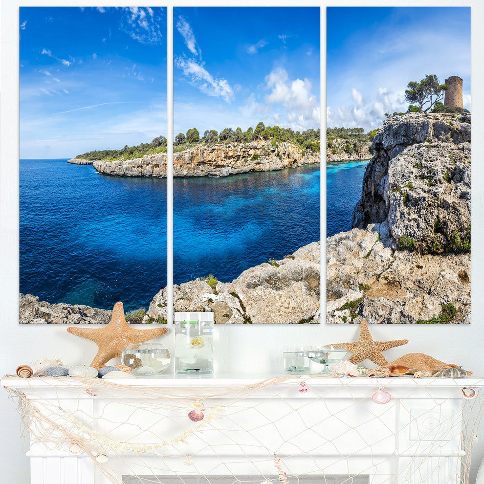 "Cove of Cala Pi Mallorca Panorama" Metal Wall Art, 3 Panels, 36"x28"