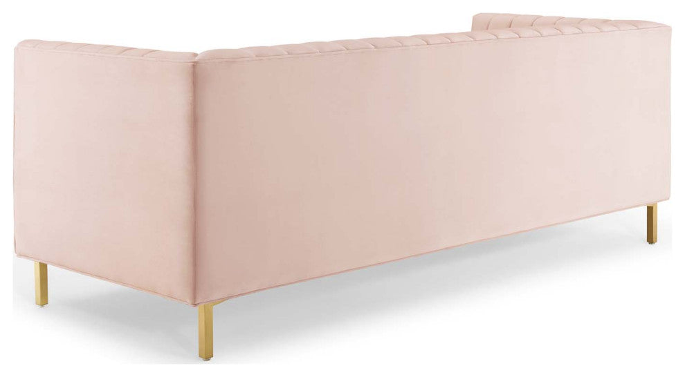 Tufted Sofa, Velvet, Pink, Modern, Living Lounge Room Hotel Lobby Hospitality