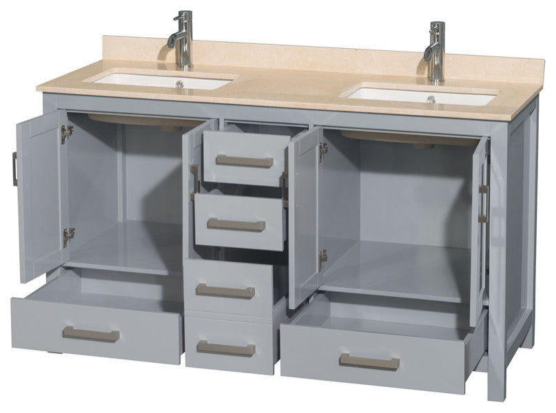 Wyndham WCS141460DGYIVUNSMXX 60 inch Vanity in Gray with Ivory Marble and Square