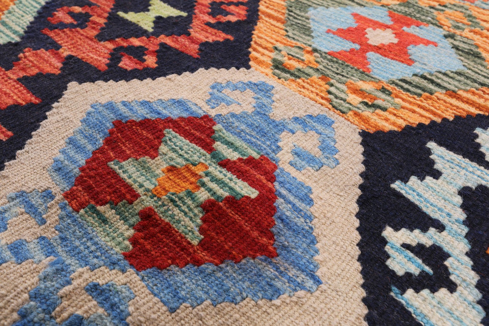 8' 8" X 10' 1" Wool On Wool Flat Weave Kilim Reversible Rug Q9458