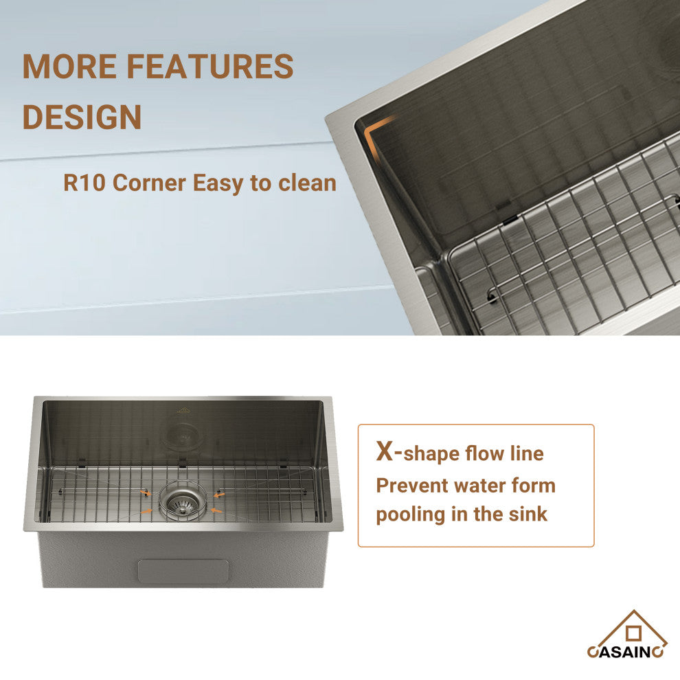 32in Stainless Steel Single Bowl Undermount Workstation Kitchen Sink and Faucet, Brushed Nickel