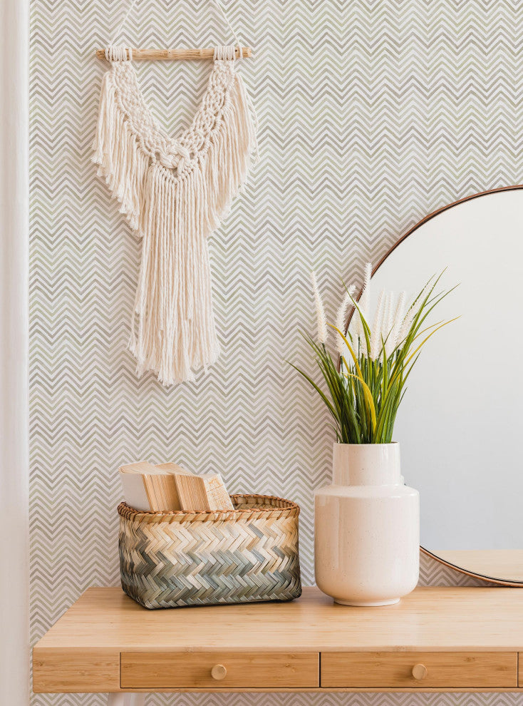 Watercolor Chevron Peel and Stick Vinyl Wallpaper, Olive Brown, 24"w X 108"h