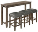 4 Piece Counter Height Table Set with 3 Stools, Wire Brushed Gray