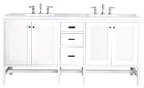Addison 72" Double Vanity Cabinet, Glossy White, Carrara Marble, Three-Hole