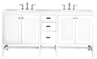 Addison 72" Double Vanity Cabinet, Glossy White, Carrara Marble, Three-Hole