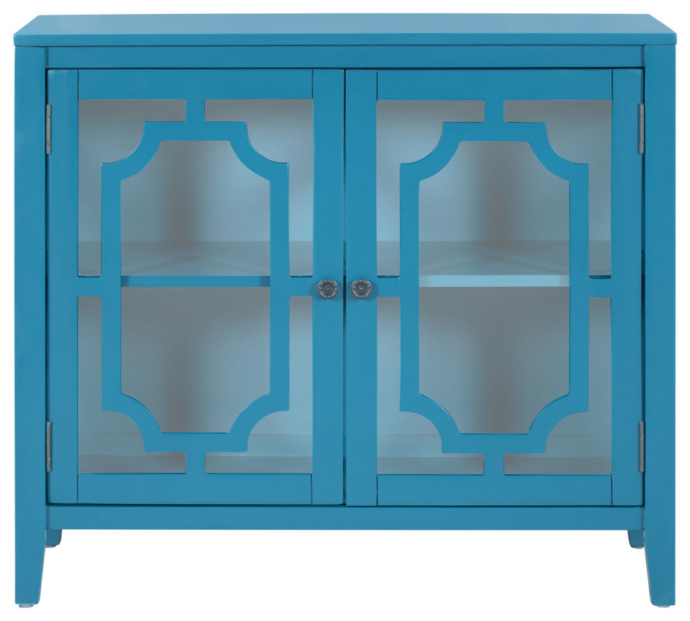 Wood Double Glass Door Accent Cabinet, Blue, 34" X 15"