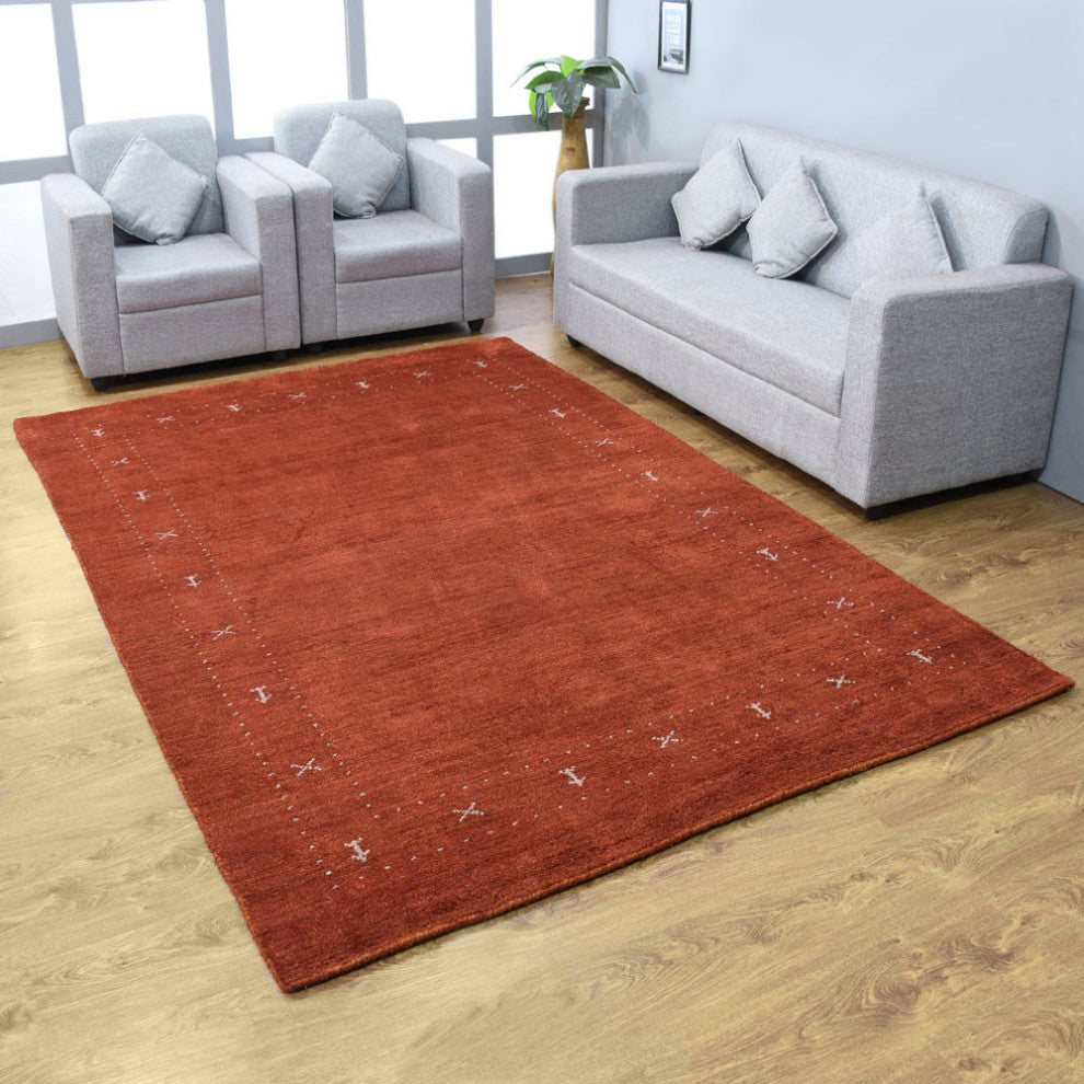 HAND KNOTTED LOOM SILK ECO-FRIENDLY AREA RUG -8'x10',Rectangle,Rust,Contemporary