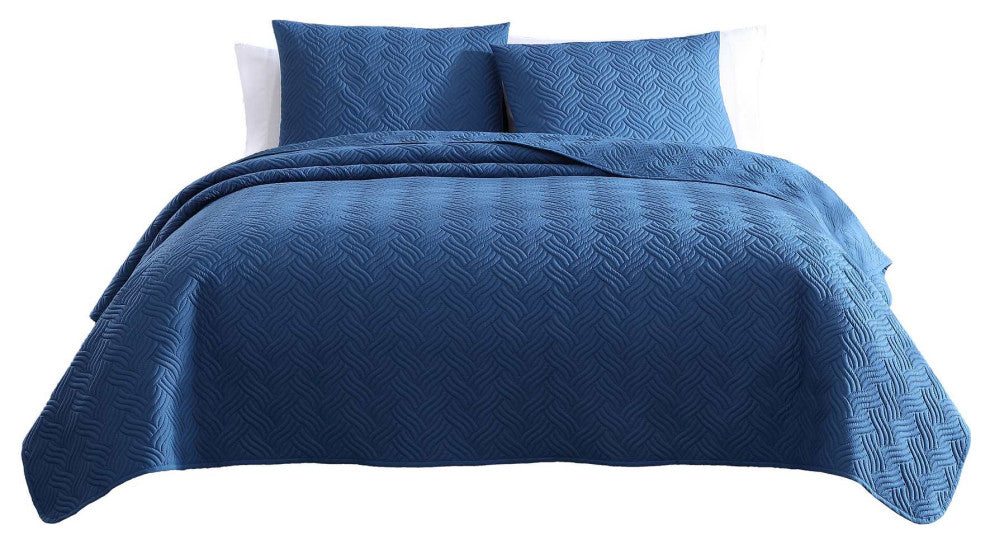 The Nesting Company Willow 3 Piece Quilt and Pillow Sham Set - King - Slate