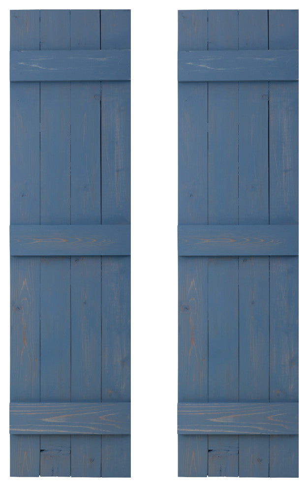 Traditional Board and Batten Exterior Shutters Pair, Provincial Blue, 66"