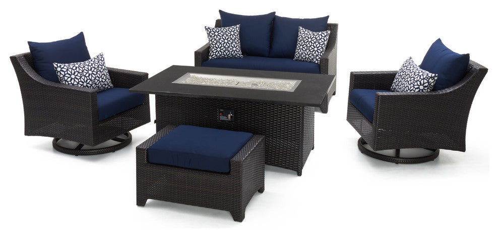 Deco 5 Piece Sunbrella Outdoor Patio Love and Motion Club Fire Set, Navy Blue