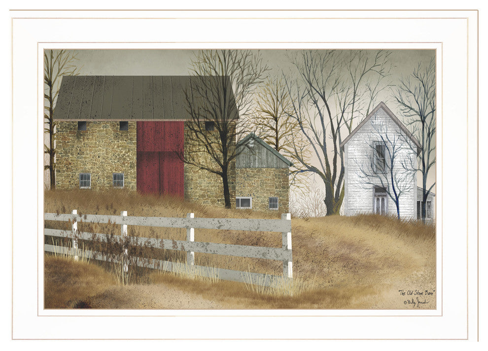 "The Old Stone Barn" by Billy Jacobs, Framed Print, White Frame