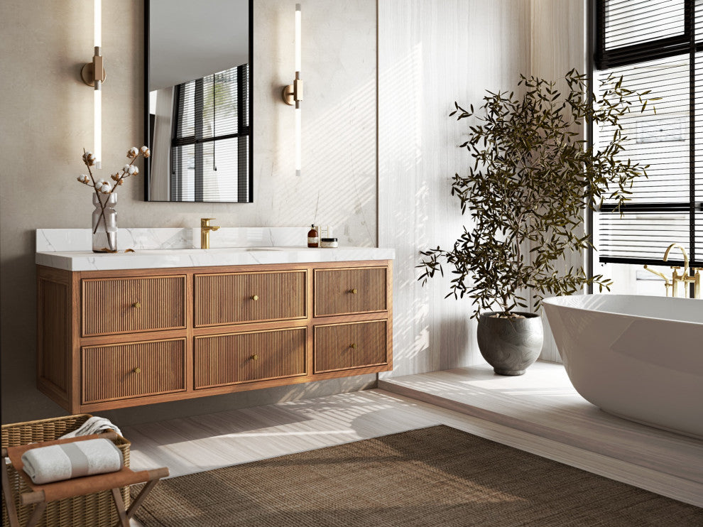 Sonoma Floating 60 Single Vanity in Dark Natural with 2" White Quartz