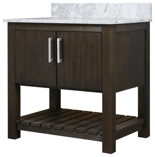 30" Vanity with Carrara White Marble Counter and BackSplash, Chrome, Without Mirror