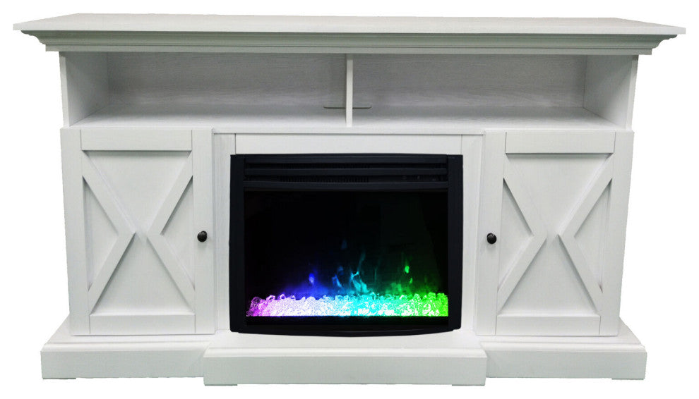 62" Whitby Farmhouse Electric Fireplace Heater WithDeep Crystal Insert, White