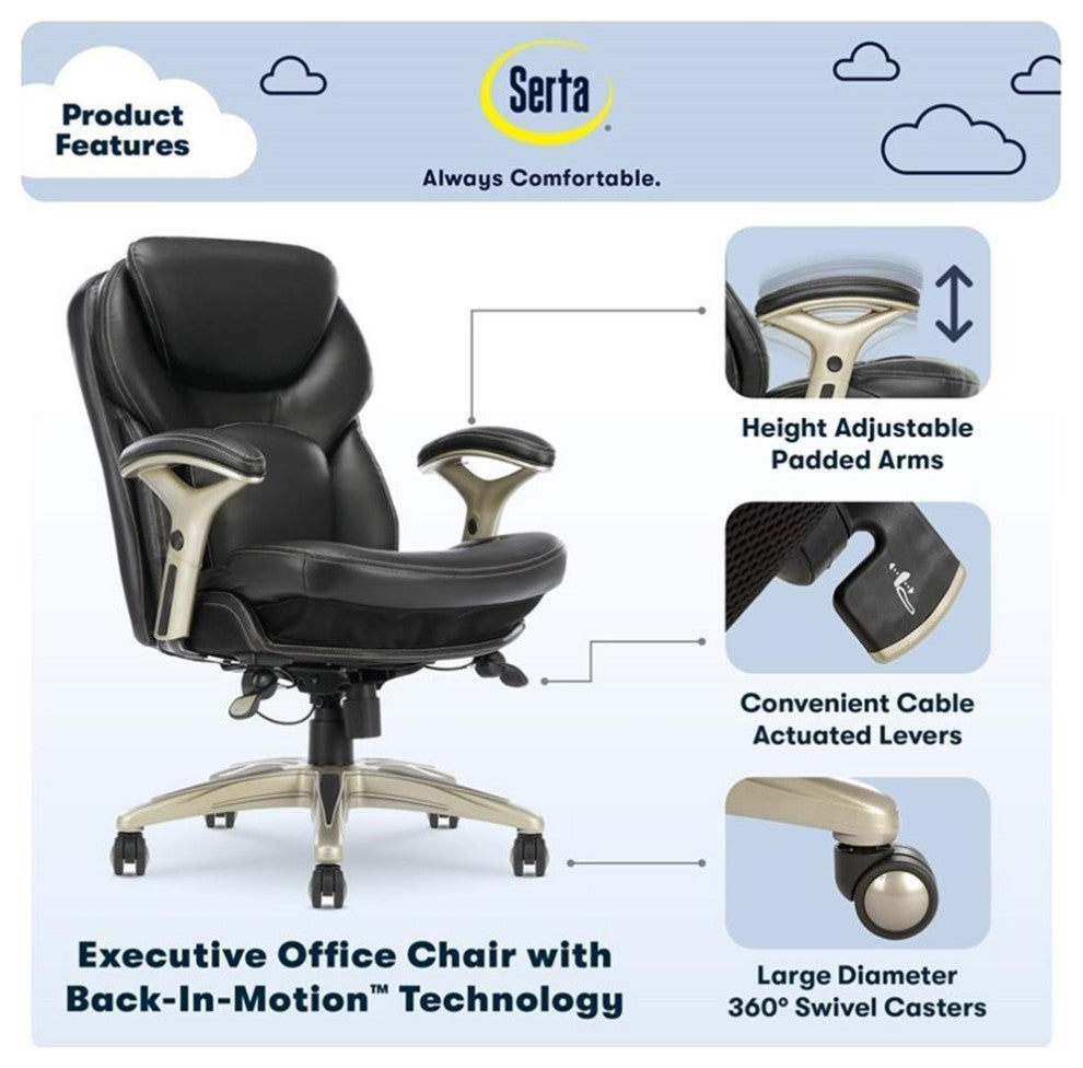 Serta Claremont Back in Motion Office Chair in Black Bonded Leather