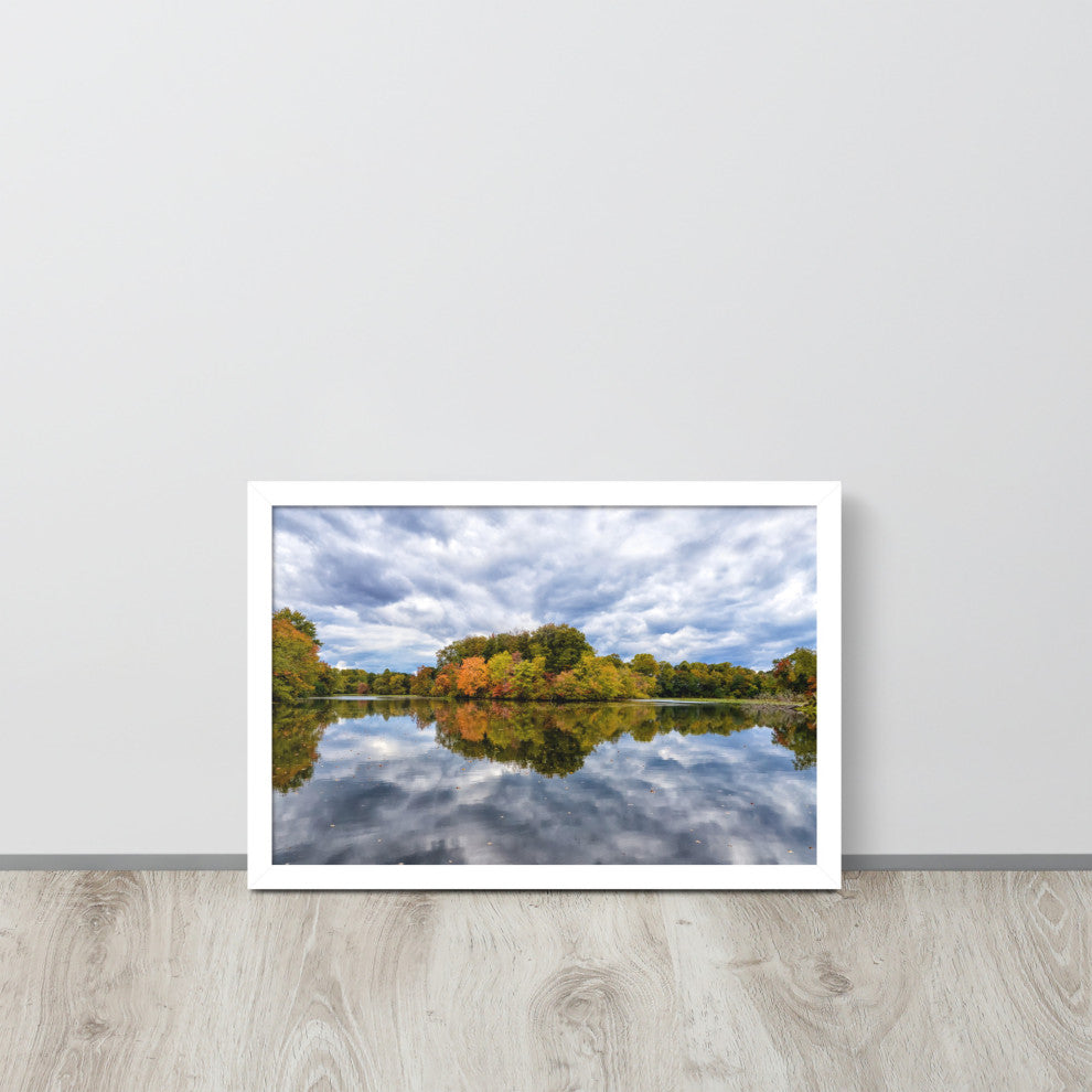 Autumn Reflections Rural Landscape Framed Photo Paper Wall Art Prints, White, 12" X 18"