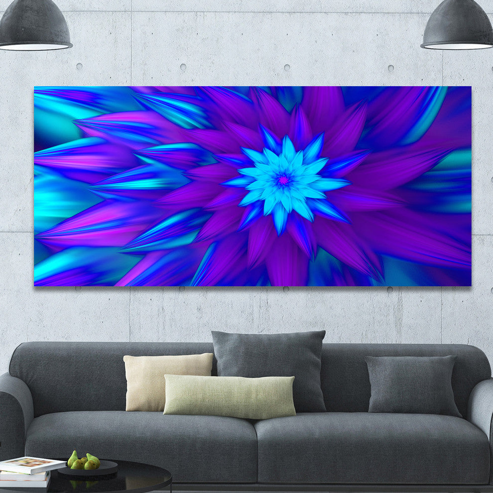 Dance of Blue Flower Petals, Large Floral Canvas Art Print, 60"x28"