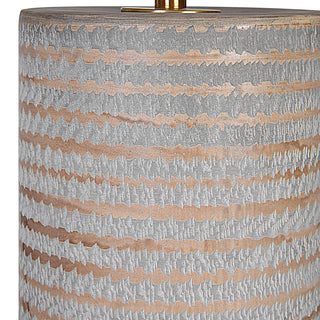 Rustic Chiseled Gray Brown Stripe Cylinder Table Lamp 29in Carved Ceramic Bronze