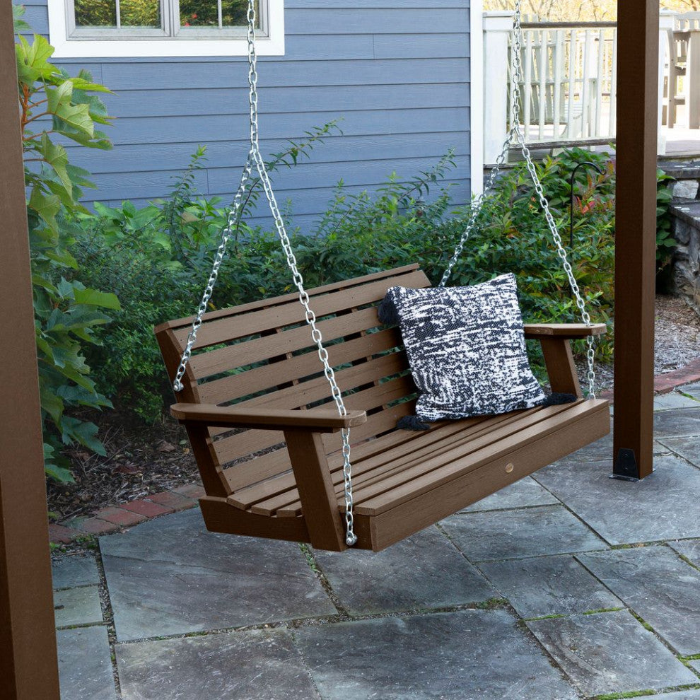 Bodhi Pergola, 10x10 and Weatherly Swing Set 5', Weathered Acorn