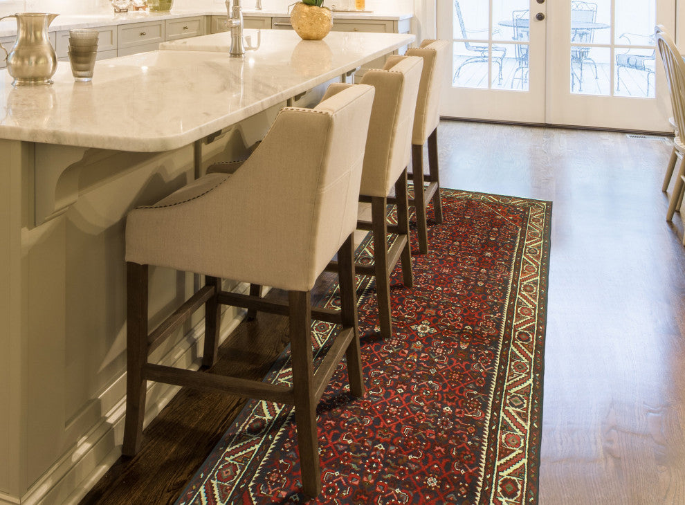 Fine Vintage Distressed Adnan Navy/Red Runner, 3'6 x 10'1